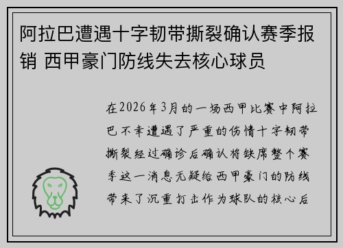 阿拉巴遭遇十字韧带撕裂确认赛季报销 西甲豪门防线失去核心球员